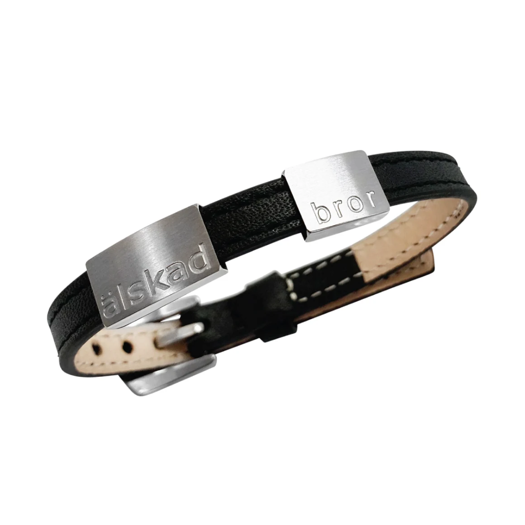 Armband "älskad bror", läder & stål. 8mm / 14mm