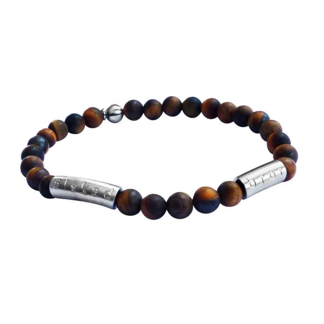 Armband i brun tigeröga med gravyr - Älskad man / son / pappa / bror