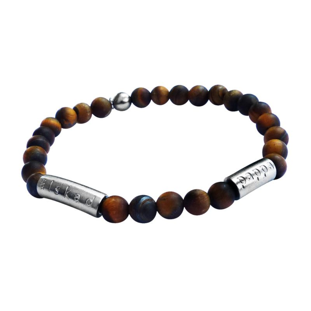 Armband i brun tigeröga med gravyr - Älskad man / son / pappa / bror