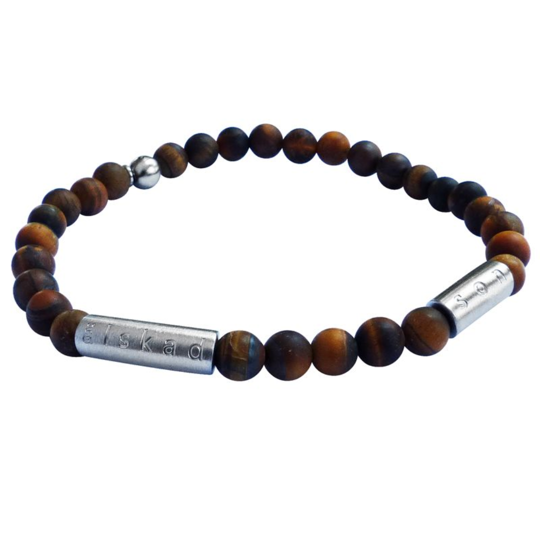 Armband i brun tigeröga med gravyr - Älskad man / son / pappa / bror