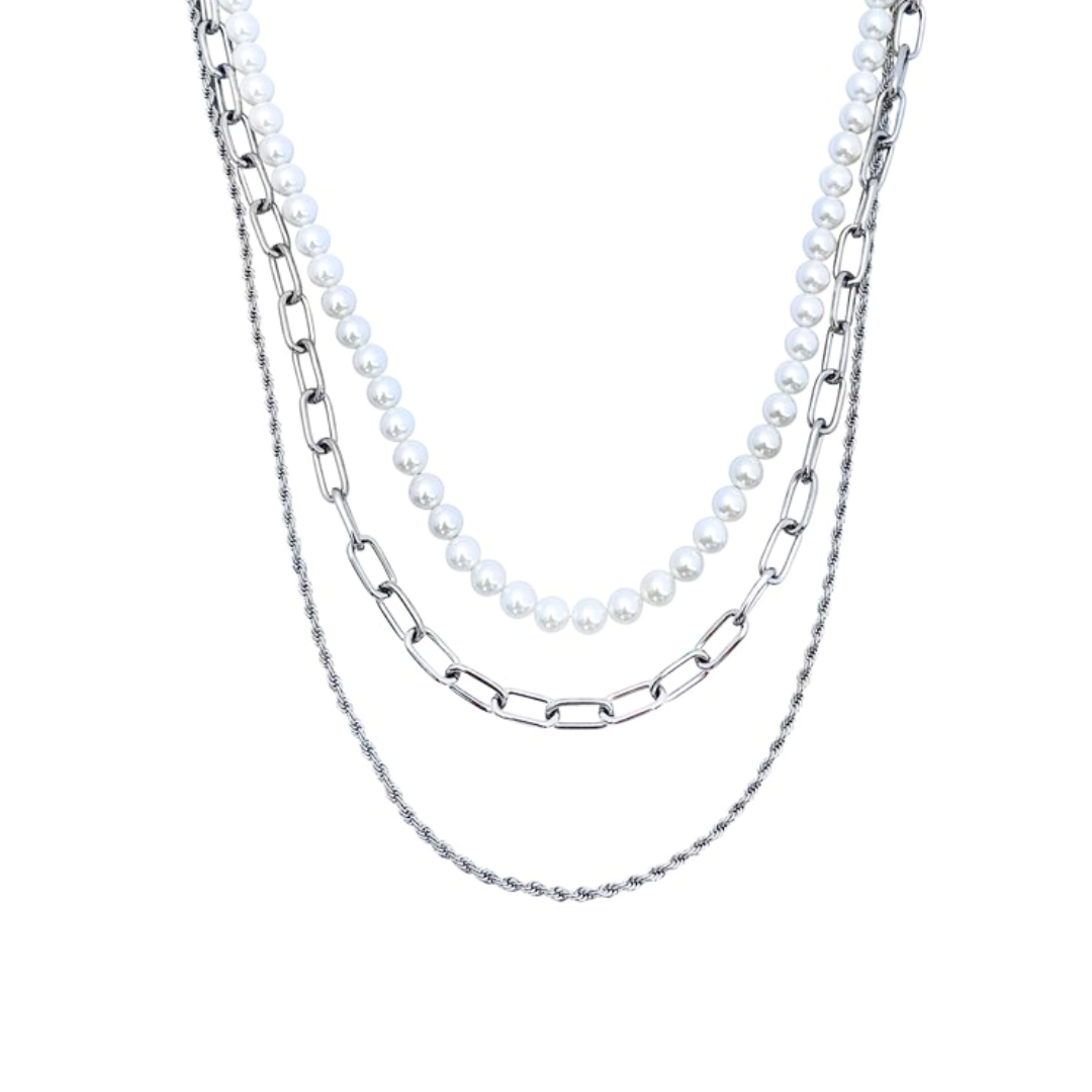 3 i 1 - Pärlhalsband trippelkedja - 3 st halsband