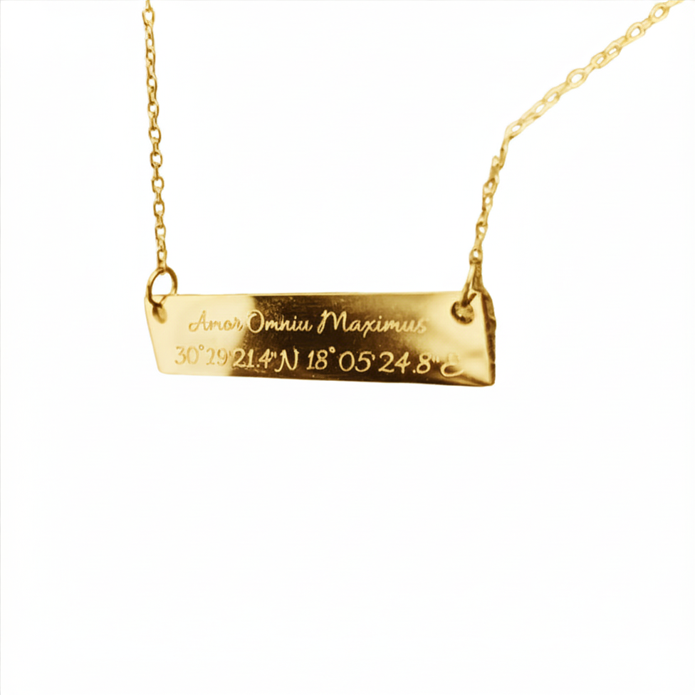Halsband, EGEN gravyr - namn, koordinater, citat...