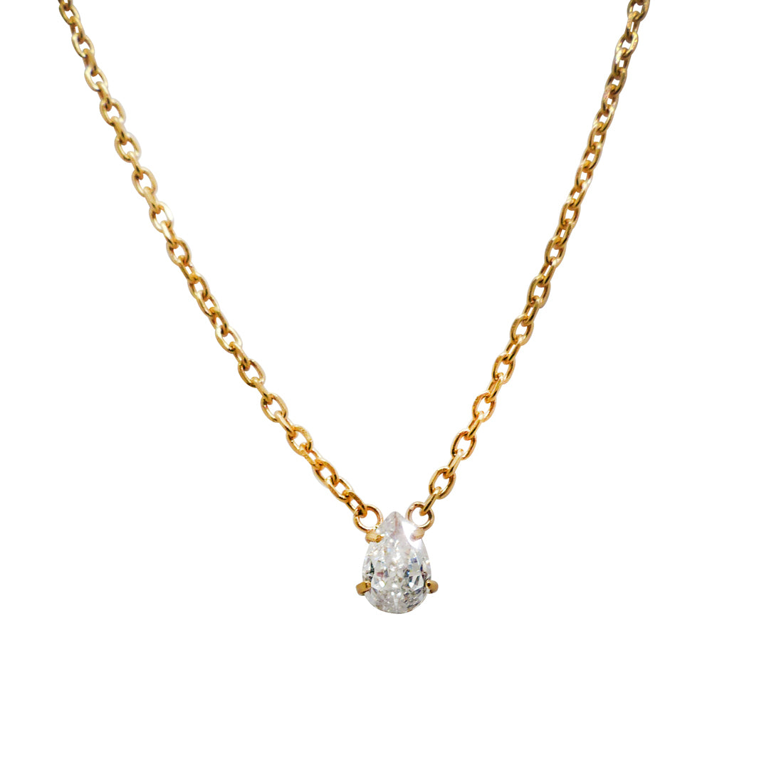 Vackert kort halsband med gnistrande päronformad sten i 5A cubic zirconia med felfri slipning.