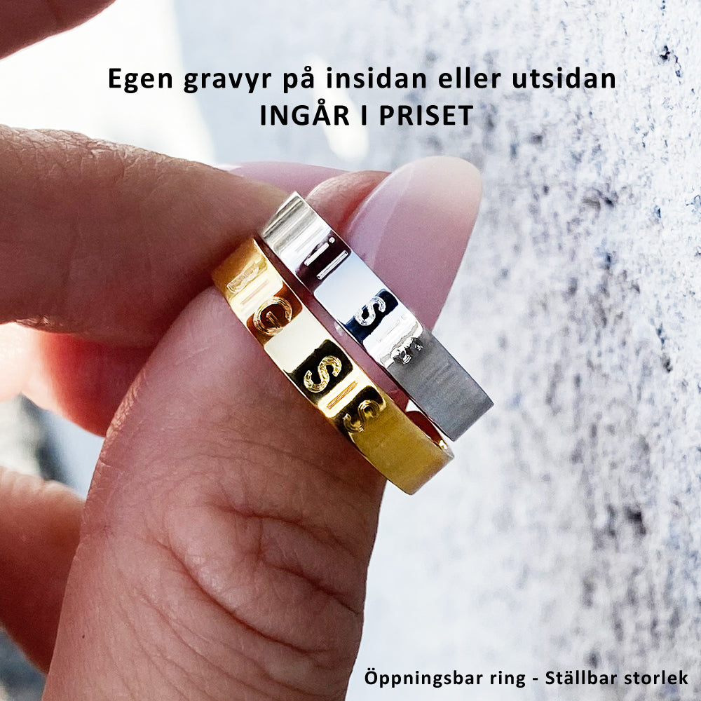 Slät ring med plats för egen gravyr - namn, datum, citat, koordinater - Gravyr ingår i priset!