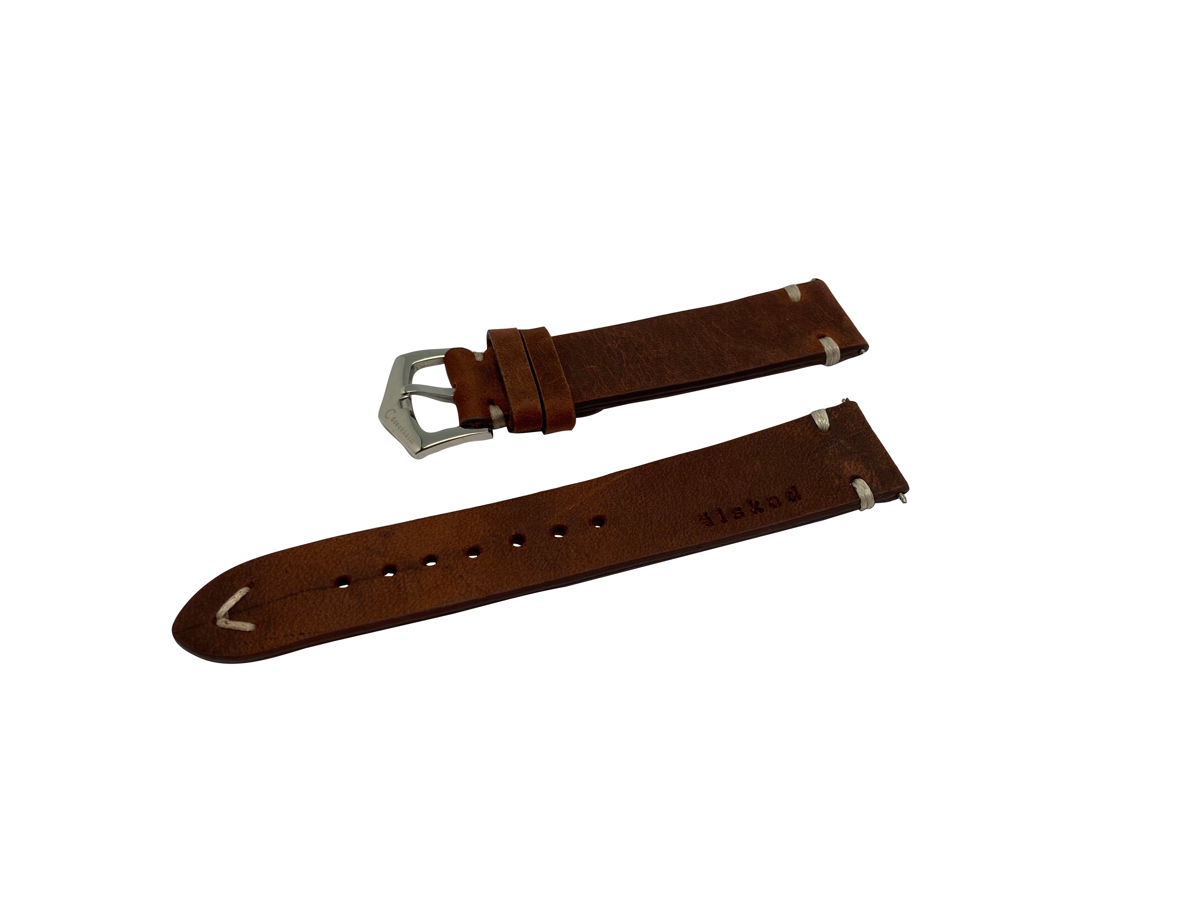 ​Mycket välgjort och stilrent klockarmband i gediget, högkvalitativt brunt skinn från Argentina.