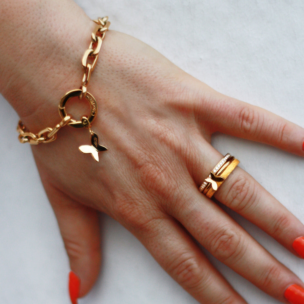 Armband ankarkedja med ringlås för berlocker, Stål / Guld / Rosé