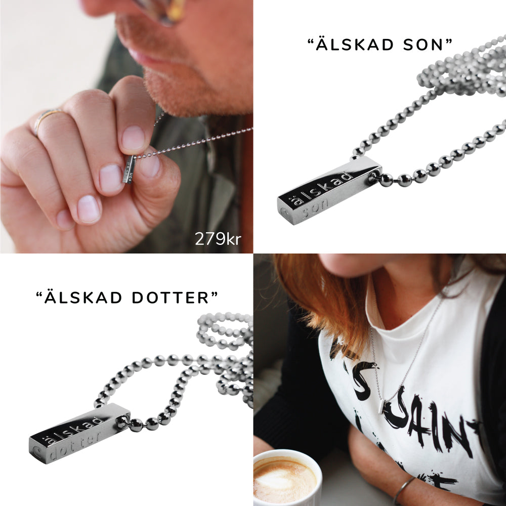 Underbart och personligt halsband i stål, valfri längd. Den perfekta gåvan till någon du älskar - vuxen som barn.