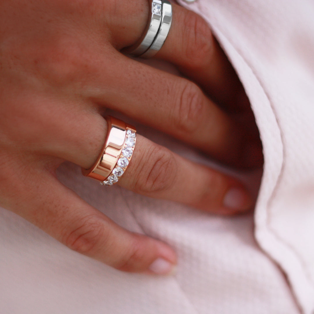 6mm Slät ring, stål/guld/rosé - INKL. GRAVYR