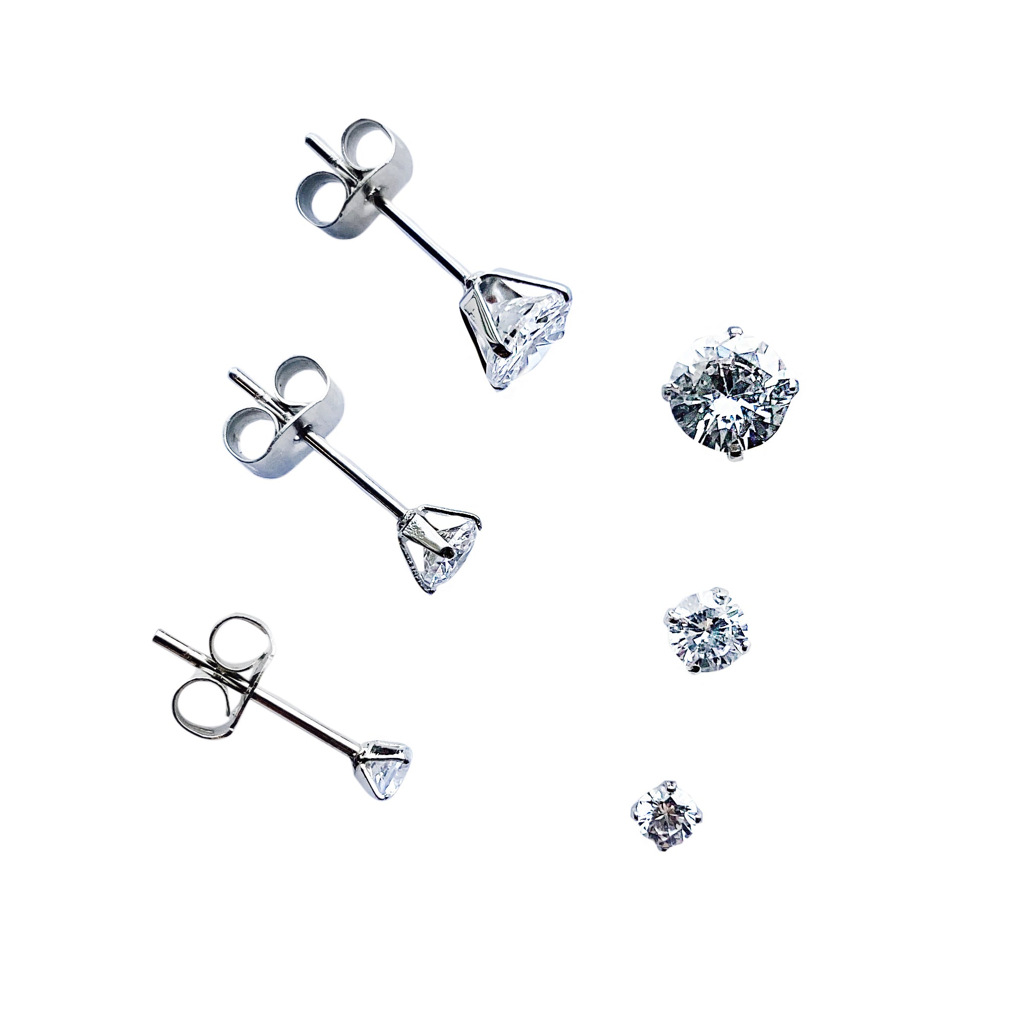 Strassörhängen studs, 3-par i olika storlekar